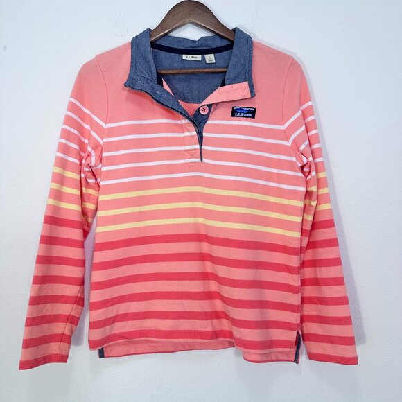 L.L. Bean Tops - L.L. Bean Womens Soft Cotton Rugby Henley Collar Long Sleeve Pink Coral Petite S
